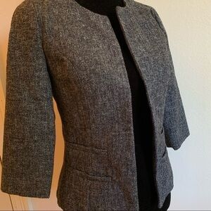SILENCE+NOISE charcoal gray tweed open front cropped jacket fall winter neutral